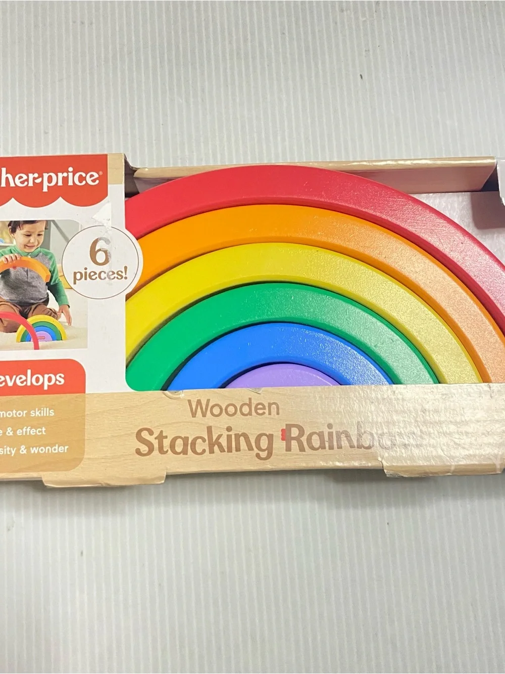 Fisher-Price Wooden Stacking Rainbow - Red, Orange, Yellow, Green, Blue, Purple